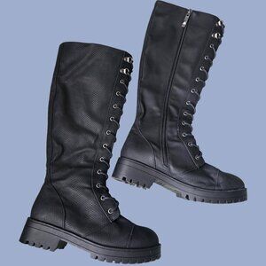 Dirty Laundry Black Knee High Combat Boots Size 9 Chunky Lace Up Grunge Punk